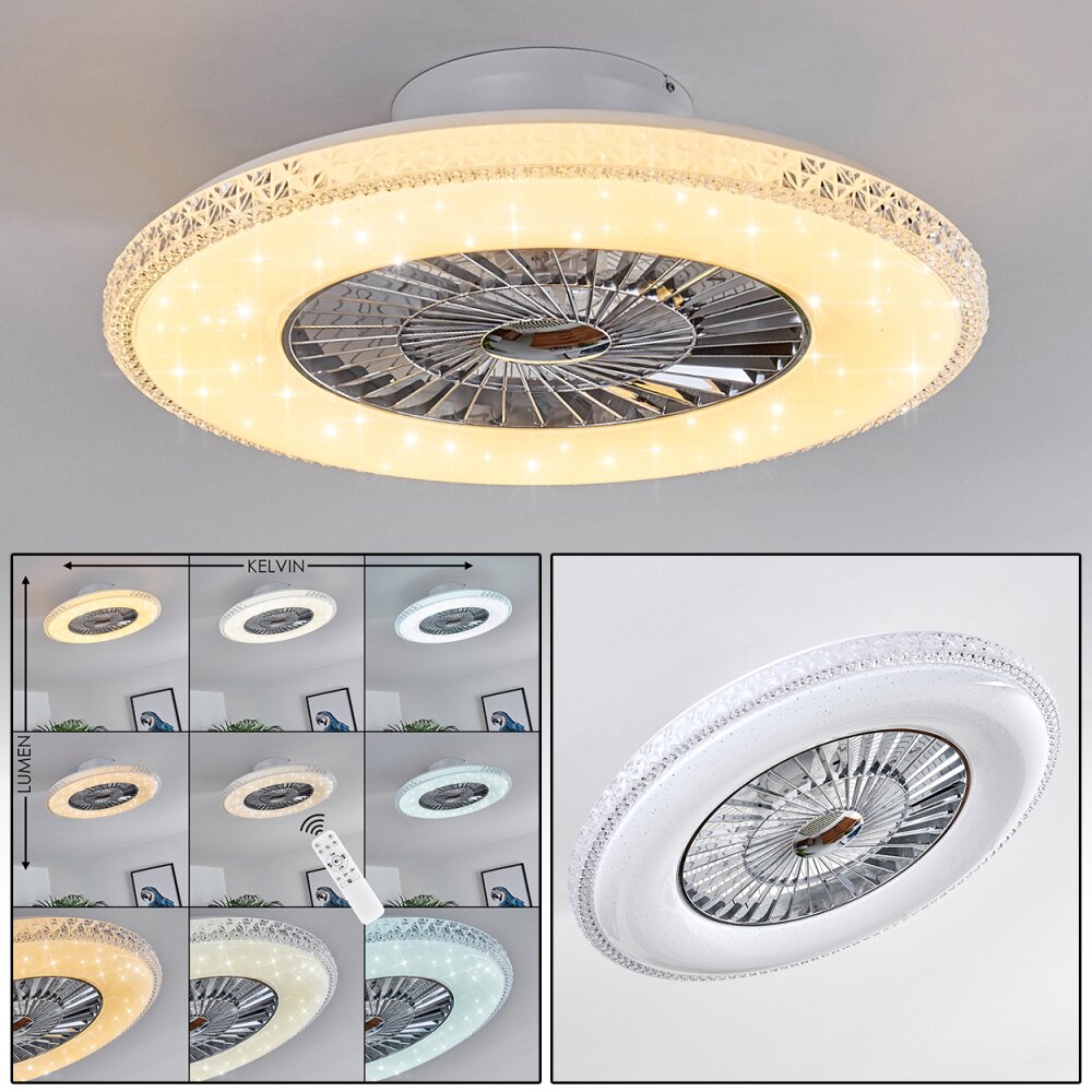Ventilateur de plafond Piacenza LED Chrome, Blanc, 1 lumière, Télécommandes main product photo