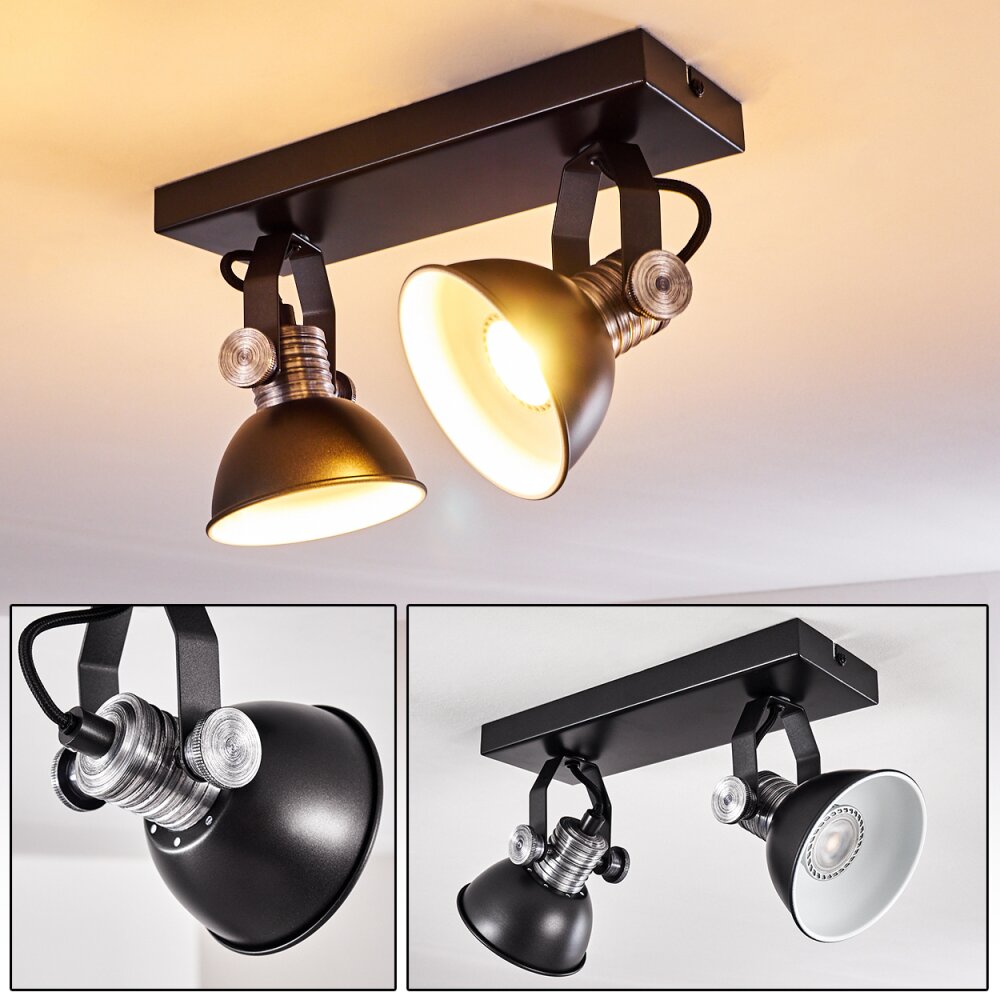 Plafonnier Gudo Noir, Argenté, 2 lumières main product photo
