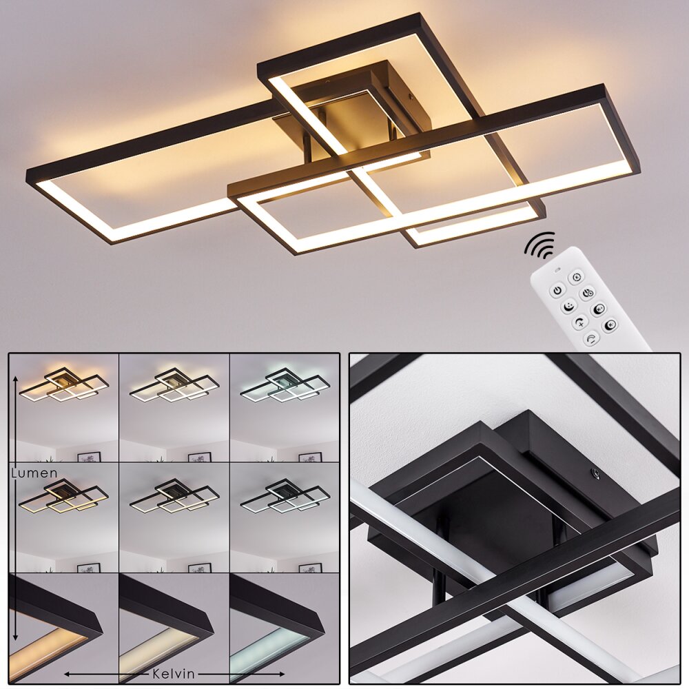 Plafonnier Ghana LED Noir, 3 lumières, Télécommandes, Changeur de couleurs main product photo