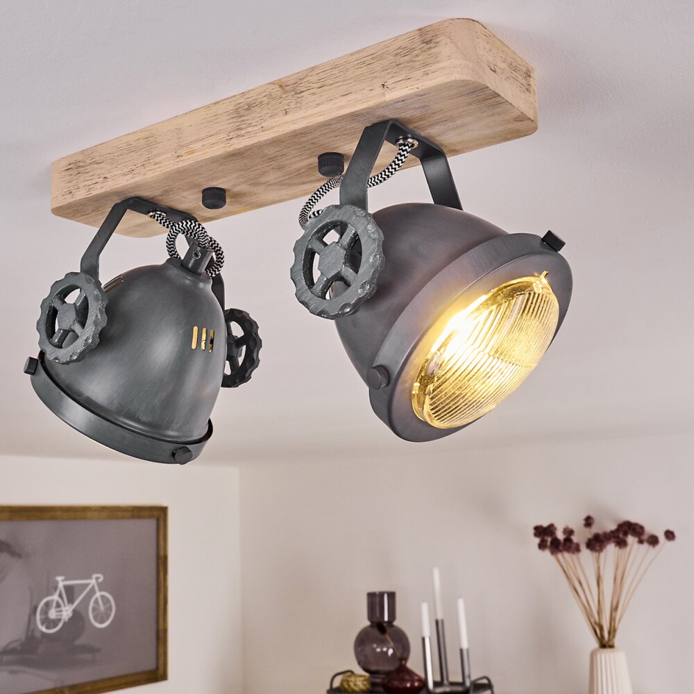 Plafonnier Herford Gris, Bois clair, 2 lumières main product photo