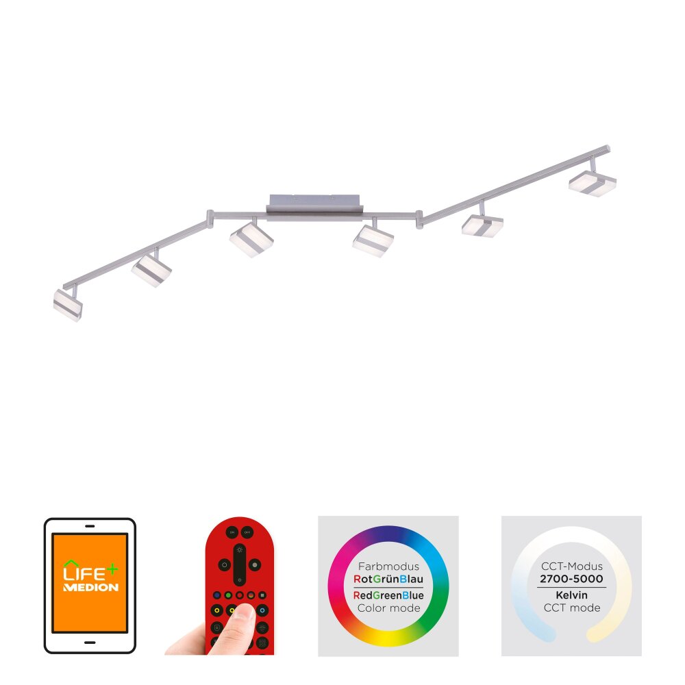 Plafonnier Leuchten-Direkt SABI LED Nickel mat, 6 lumières, Télécommandes, Changeur de couleurs main product photo