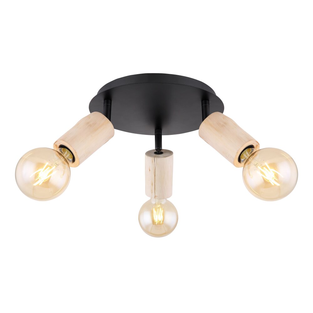 Spot Globo JOSEBA Bois clair, Noir, 3 lumières main product photo