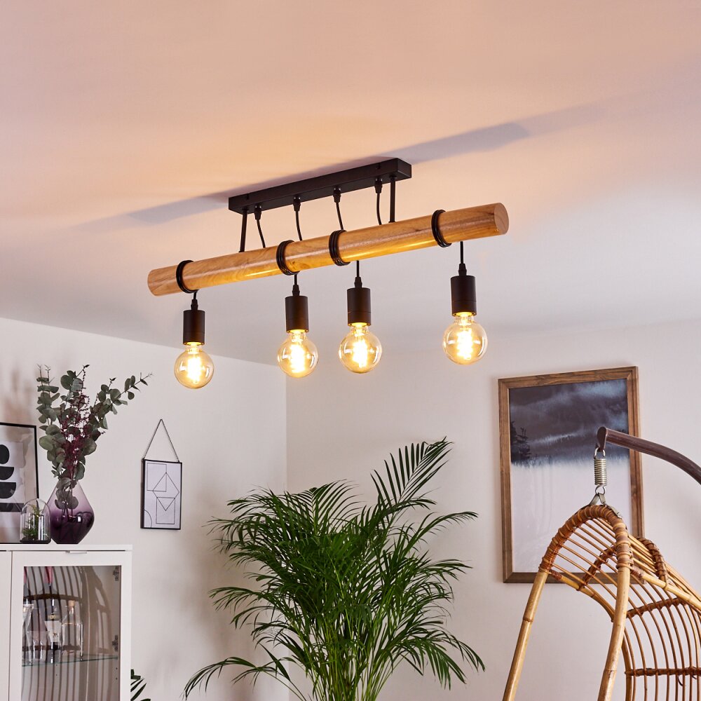 Plafonnier Yaak Bois clair, Noir, 4 lumières main product photo