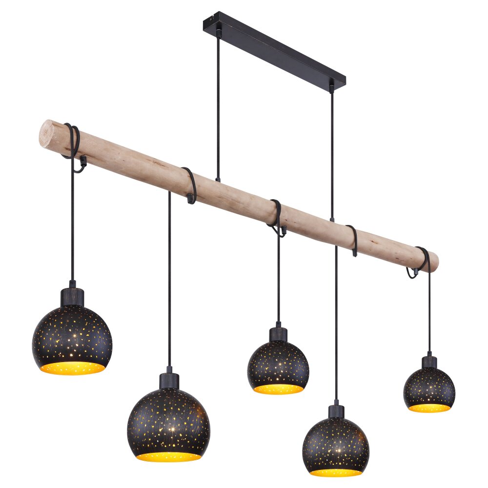Suspension Globo ADAJA Bois clair, Noir, 5 lumières main product photo