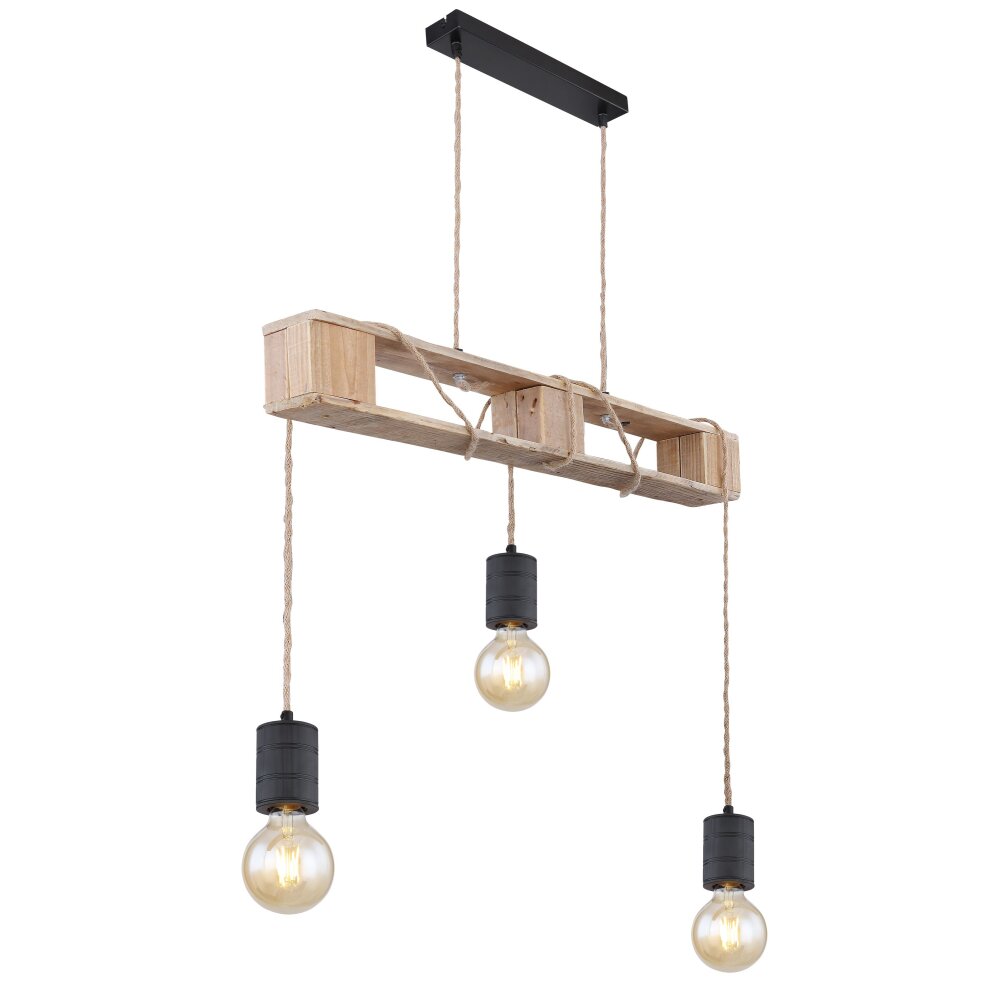 Suspension Globo JOELLE Brun, Bois clair, Noir, 3 lumières main product photo