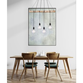 Suspension Globo AUSTON Bois clair, Noir, 4 lumières