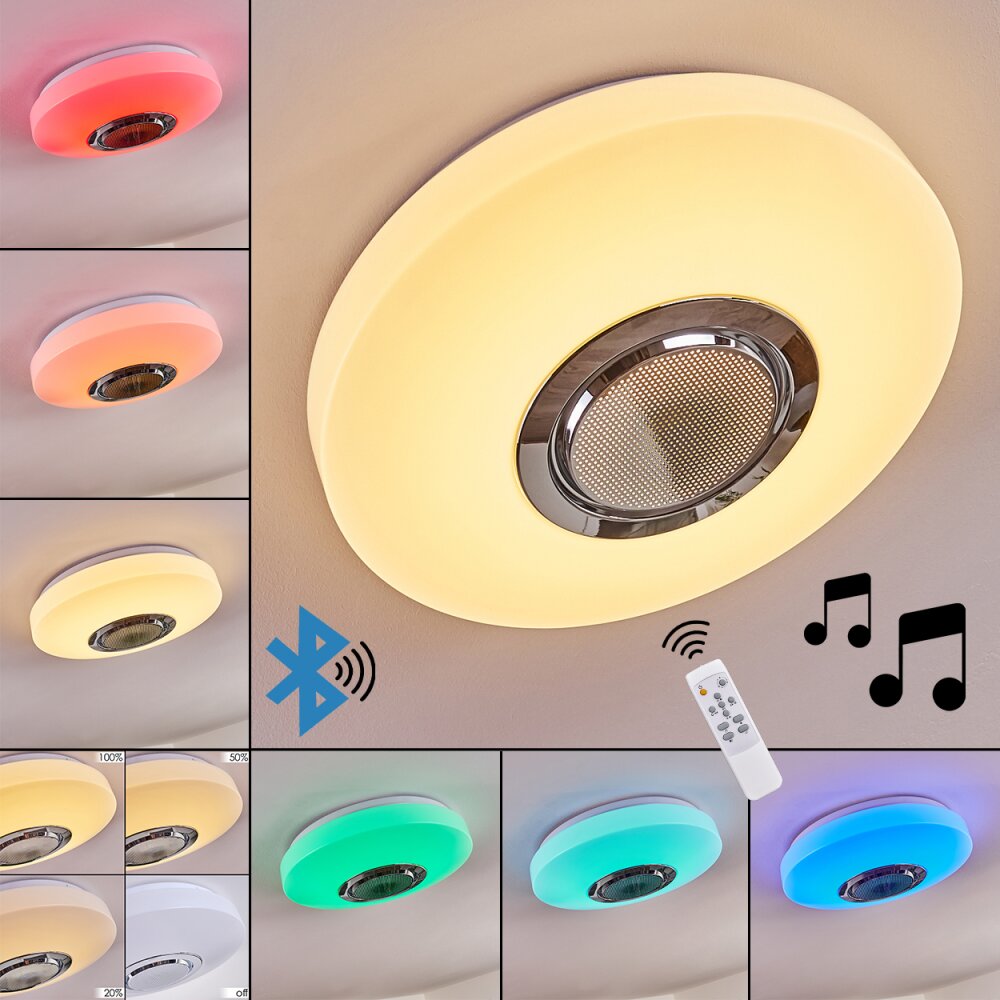 Plafonnier Sambani LED Chrome, Blanc, 1 lumière, Télécommandes, Changeur de couleurs main product photo