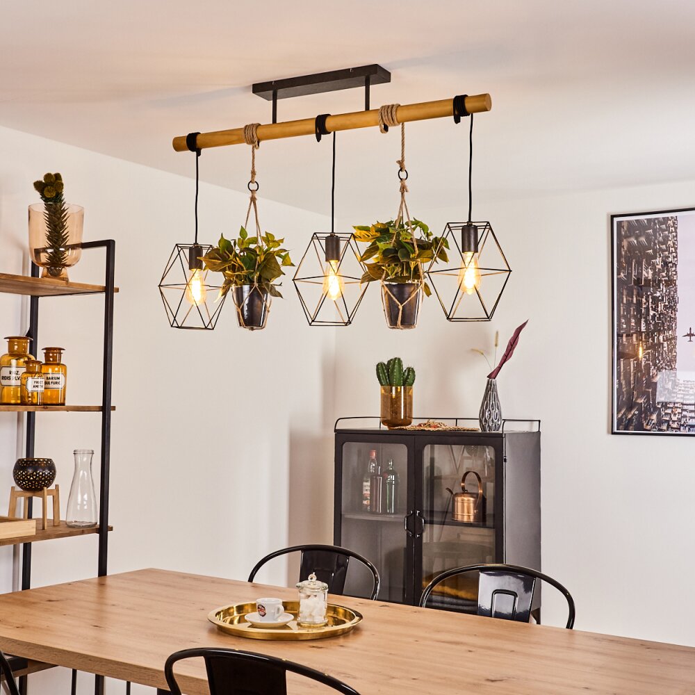 Suspension Taheramo Bois clair, Noir, 3 lumières main product photo