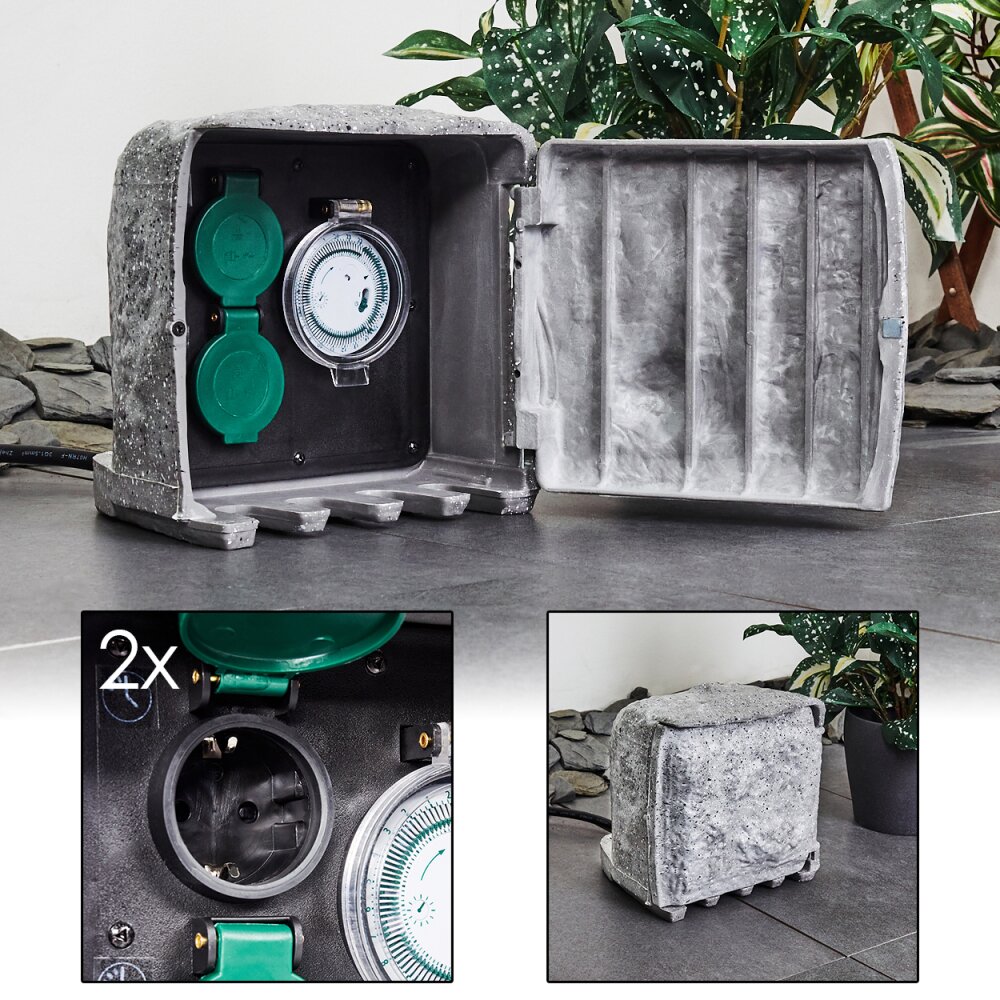 Bloc de prises électriques d'extérieur Tinú Noir, Pierre main product photo