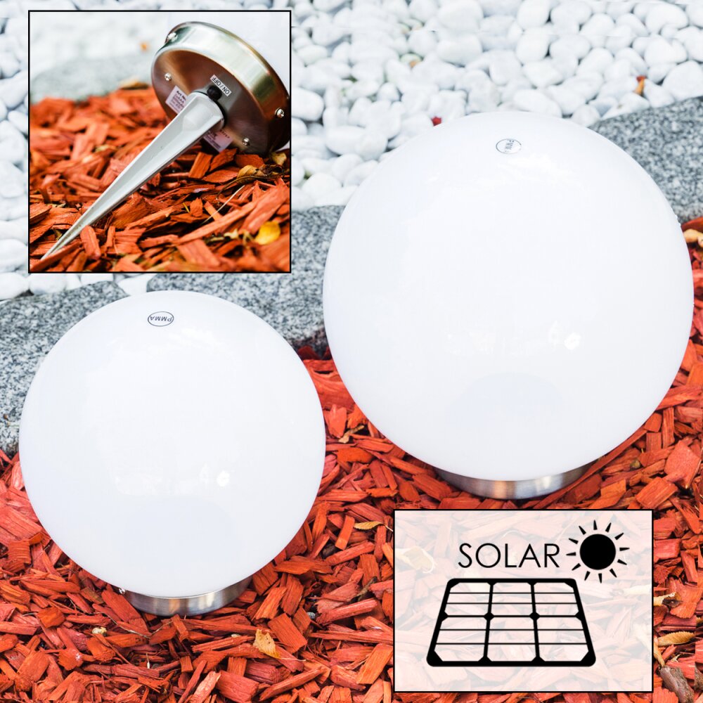 Set de boules lumineuses solaires LED Acier inoxydable, 2 lumières main product photo