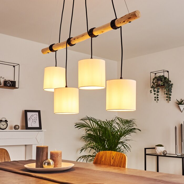 Suspension Betsele Bois clair, Noir, 4 lumières