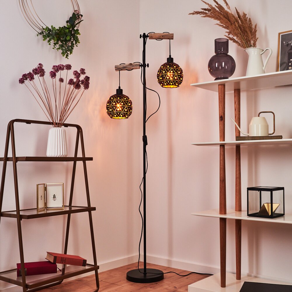Lampadaire Sunasau Bois clair, Noir, 2 lumières main product photo