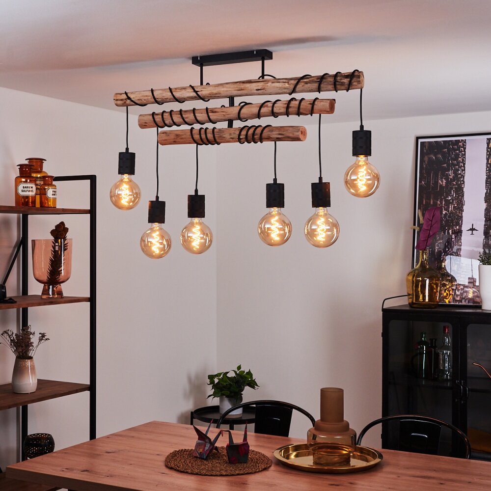Suspension Ajaccio Bois clair, Noir, 6 lumières main product photo
