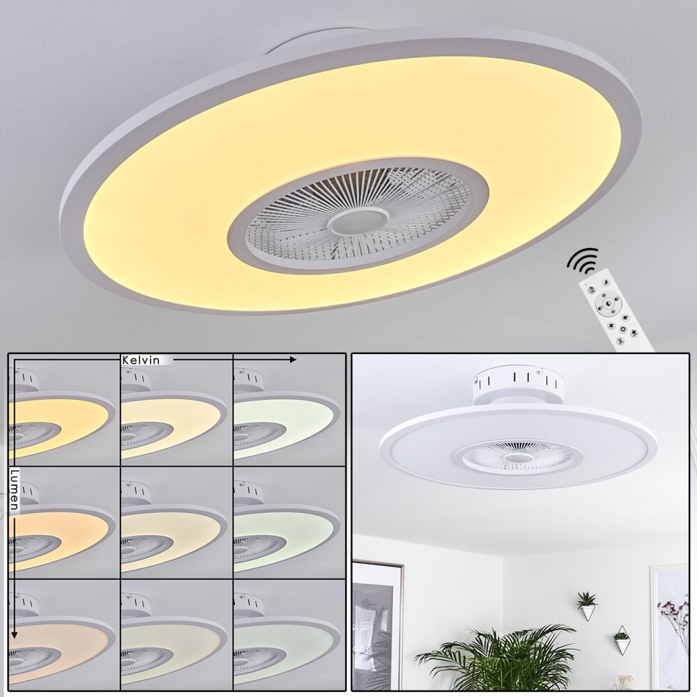 Ventilateur de plafond Marmorta LED Blanc, 1 lumière, Télécommandes main product photo