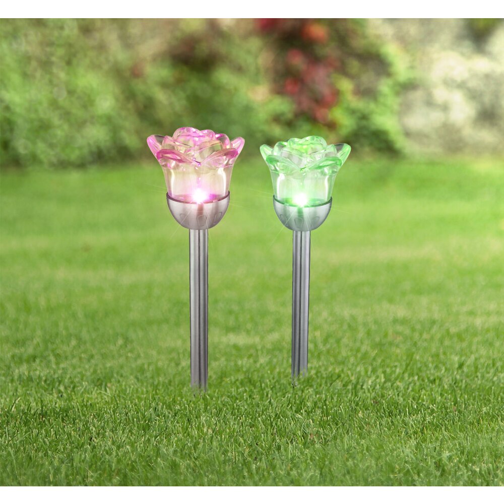 Lot de 2 lampes solaires Globo MIYUGO LED Acier inoxydable, 1 lumière, Changeur de couleurs main product photo