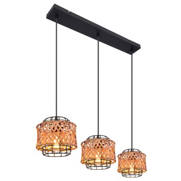 Suspension Globo GINA Bois foncé, Noir, 3 lumières