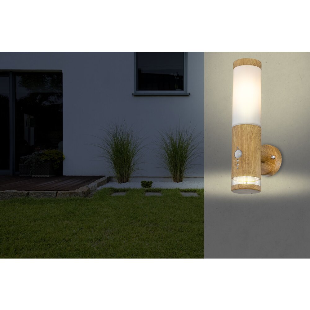 Applique murale d'extérieur Globo JAICY Bois foncé, 1 lumière, Détecteur de mouvement main product photo