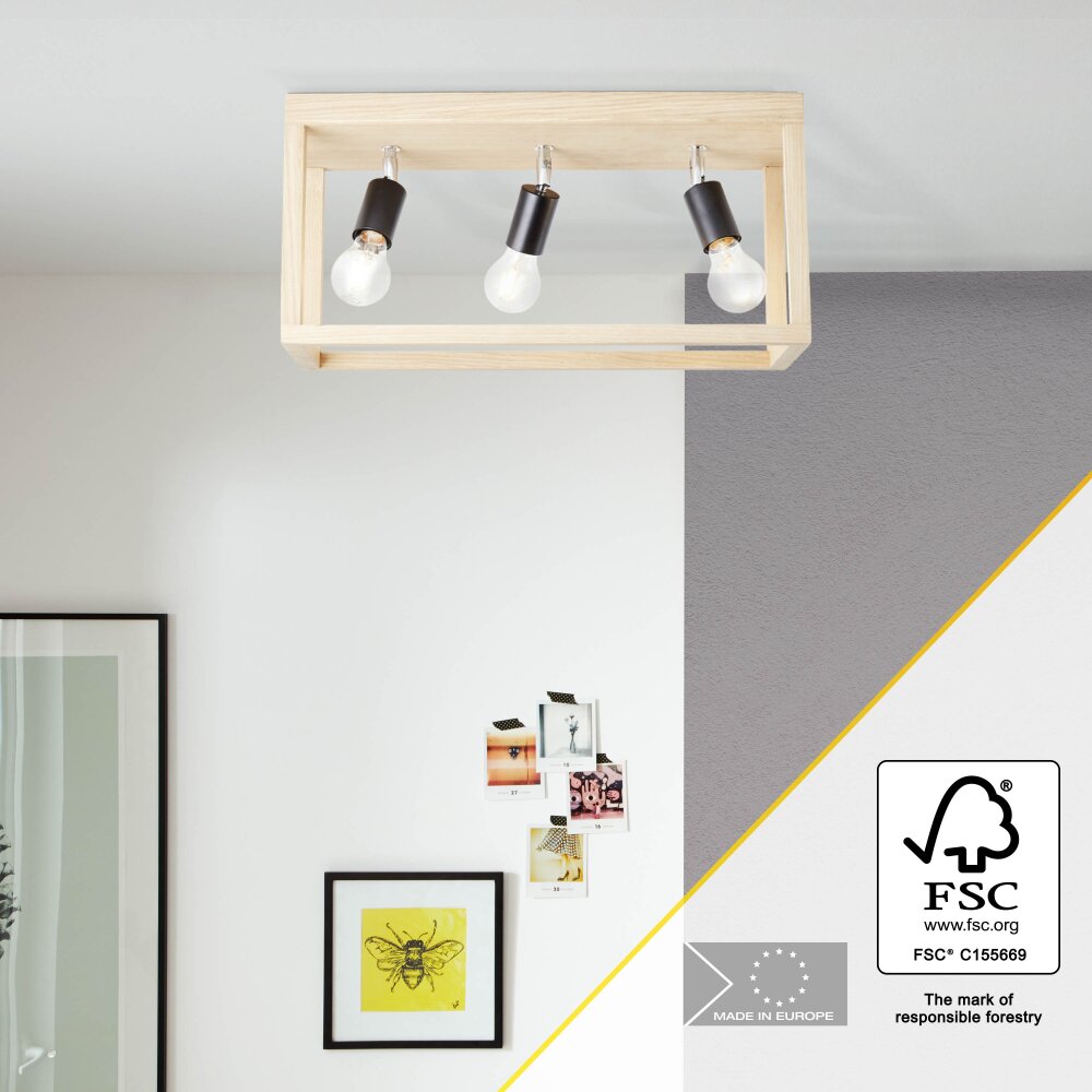 Plafonnier Brilliant Nerea Bois clair, Noir, 3 lumières main product photo