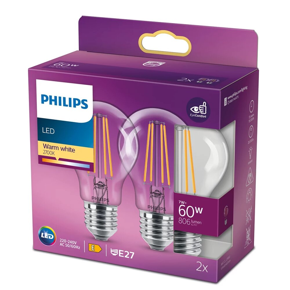 Philips 2x LED E27 7 Watt 2700 Kelvin 806 Lumen main product photo