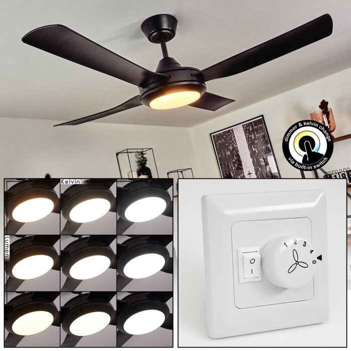 Ventilateur de plafond Tjerne LED Noir, 1 lumière Ventilateur de plafond Tjerne LED Noir, 1 lumière