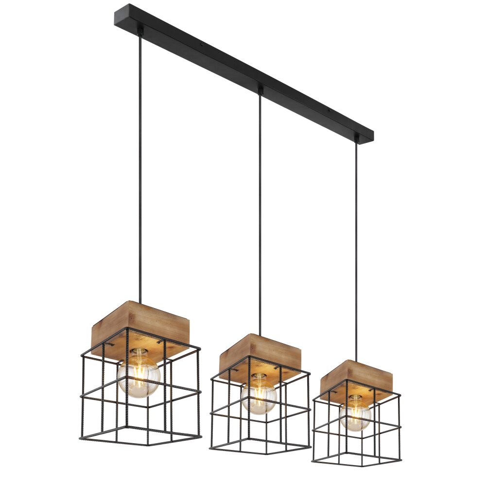 Suspension Globo MERRIL Bois clair, Noir, 3 lumières main product photo