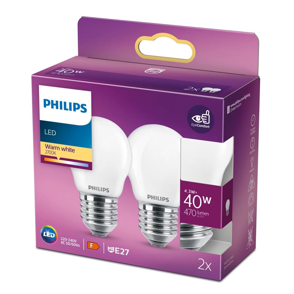 LED E27 4,3 Watt 2700 Kelvin 470 Lumen Philips Blanc, 1 lumière main product photo