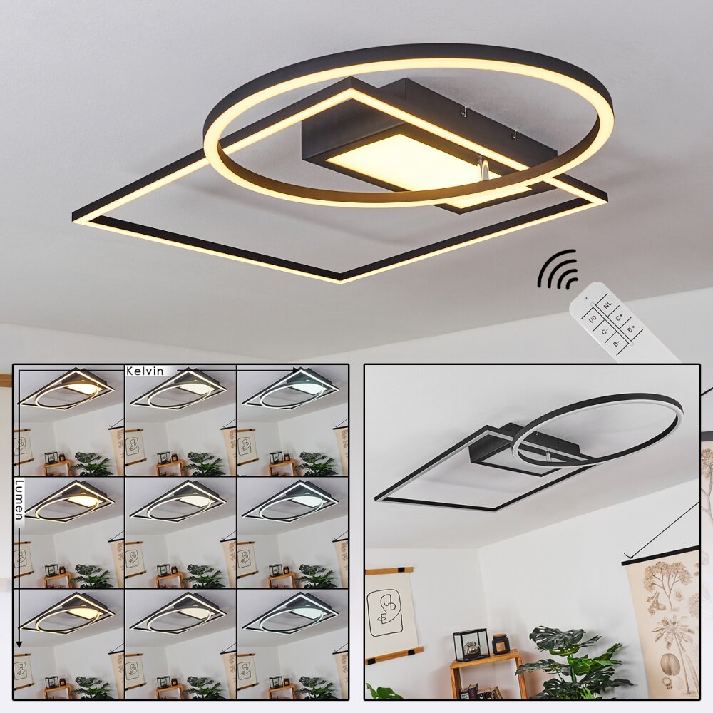 Plafonnier Loftheim LED Chrome, Noir, Blanc, 1 lumière, Télécommandes main product photo