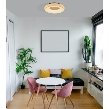 Plafonnier Globo JOLLI LED Couleur bois, 1 lumière, Télécommandes