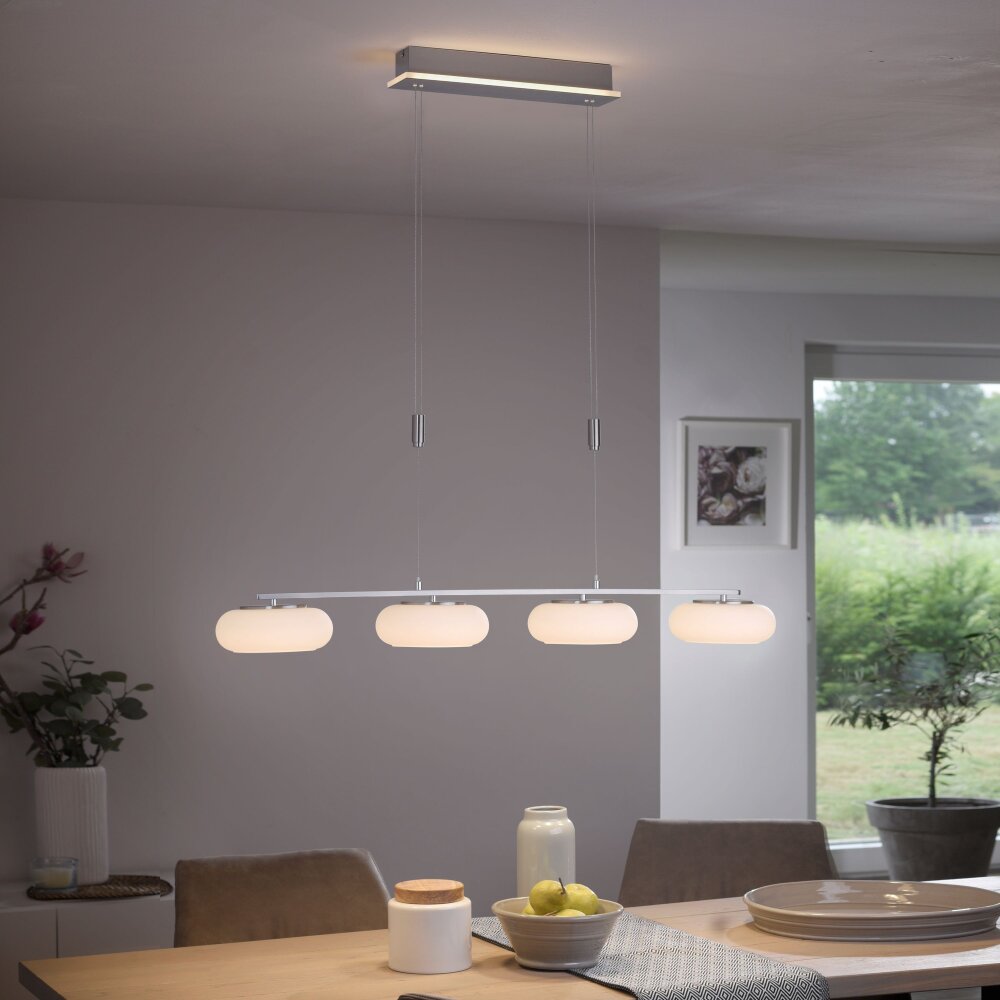 Suspension Paul-Neuhaus Q-ETIENNE LED Acier brossé, 4 lumières, Télécommandes main product photo