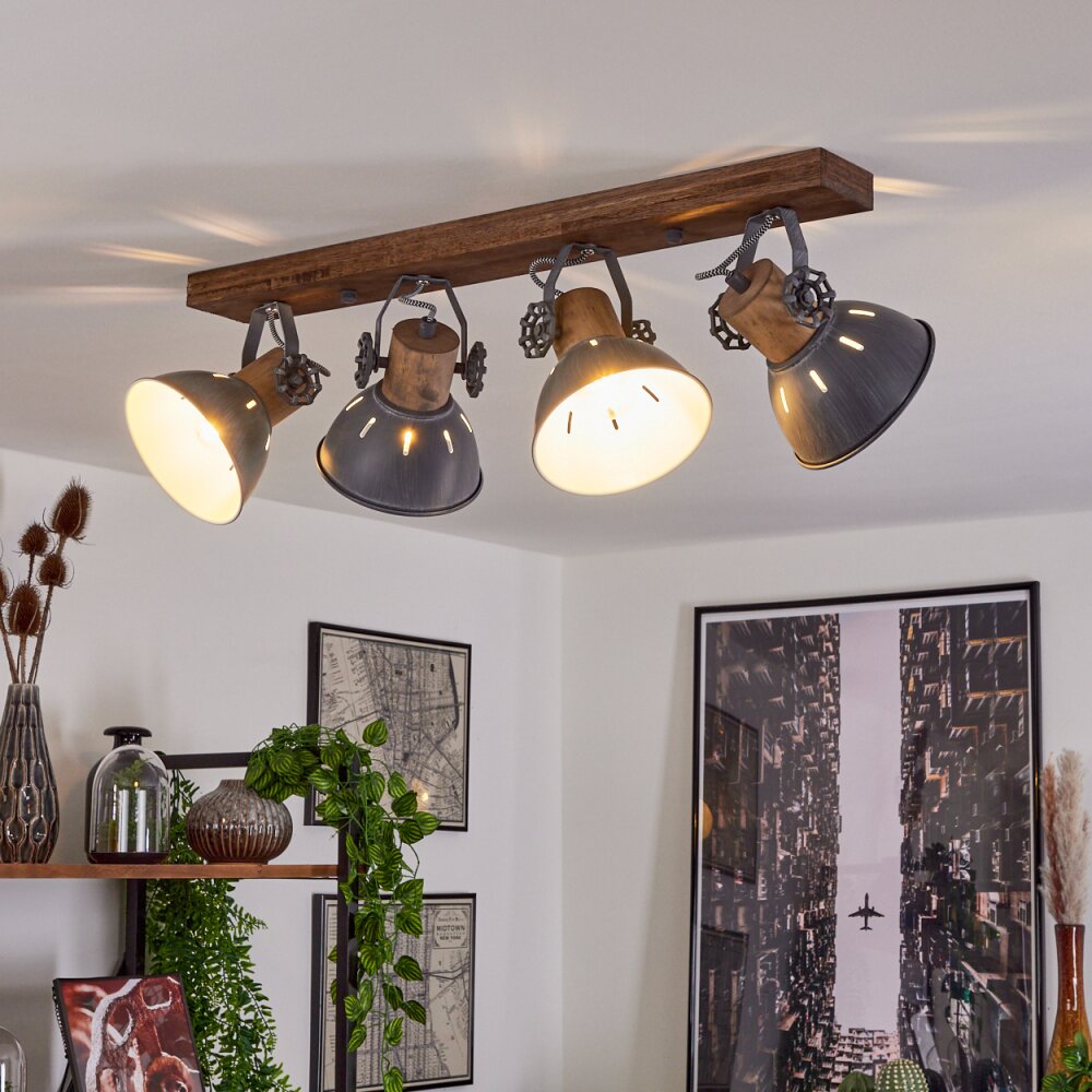 Plafonnier Orny Gris, Bois foncé, 4 lumières main product photo