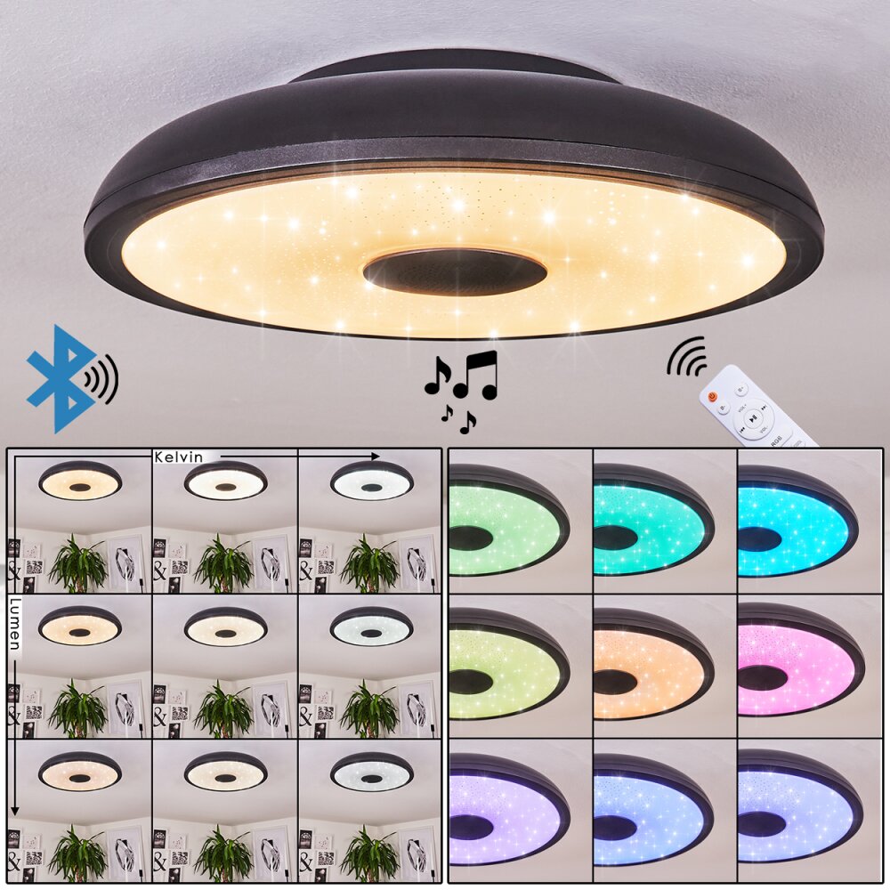 Plafonnier Vully LED Noir, 1 lumière, Télécommandes, Changeur de couleurs main product photo