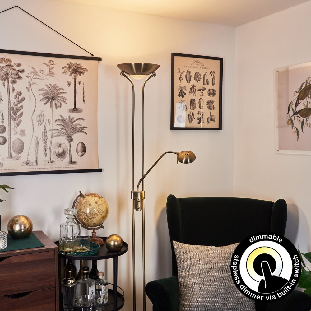 Lampadaire Rom LED Vieux laiton, 2 lumières main product photo