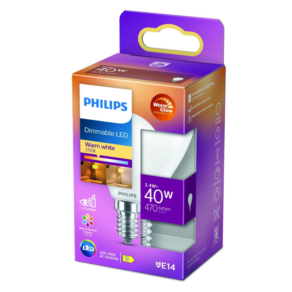 LED E14 3,4 Watt 2200-2700 Kelvin 475 Lumen Philips main product photo