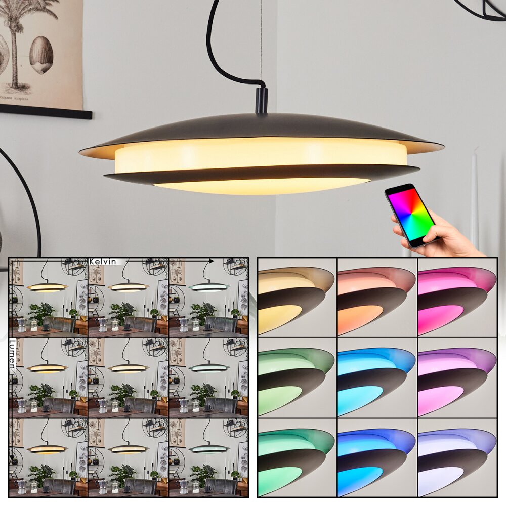Suspension Ittingen LED Noir, 1 lumière, Changeur de couleurs main product photo
