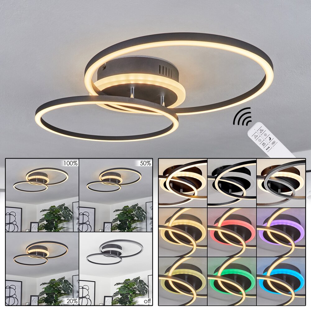Plafonnier Lithgow LED Noir, 2 lumières, Télécommandes, Changeur de couleurs main product photo