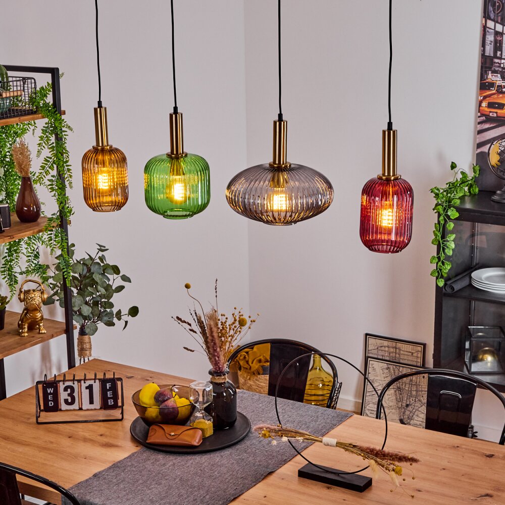 Suspension Goldenville Laiton, Noir, 4 lumières main product photo