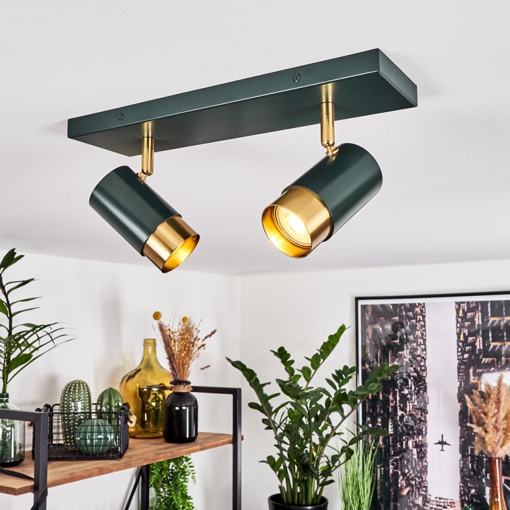 Plafonnier Campanas Vert, Laiton, 2 lumières main product photo