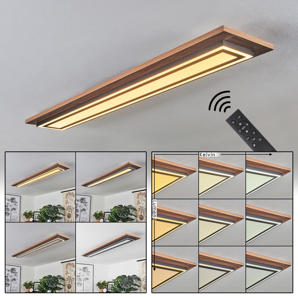 Plafonnier Blandford LED Brun, Couleur bois, Noir, 2 lumières, Télécommandes main product photo
