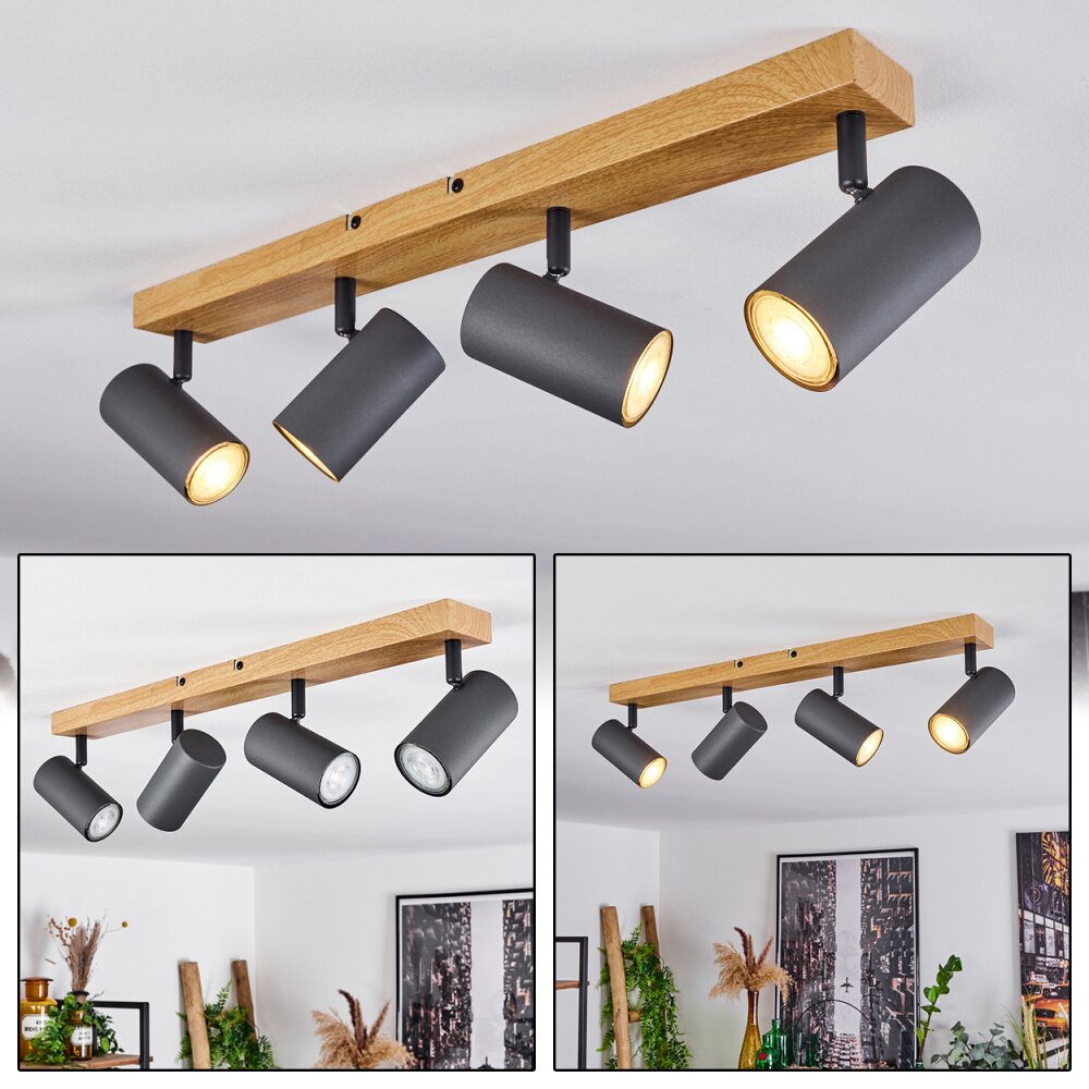 Plafonnier Javel Couleur bois, Noir, 4 lumières main product photo