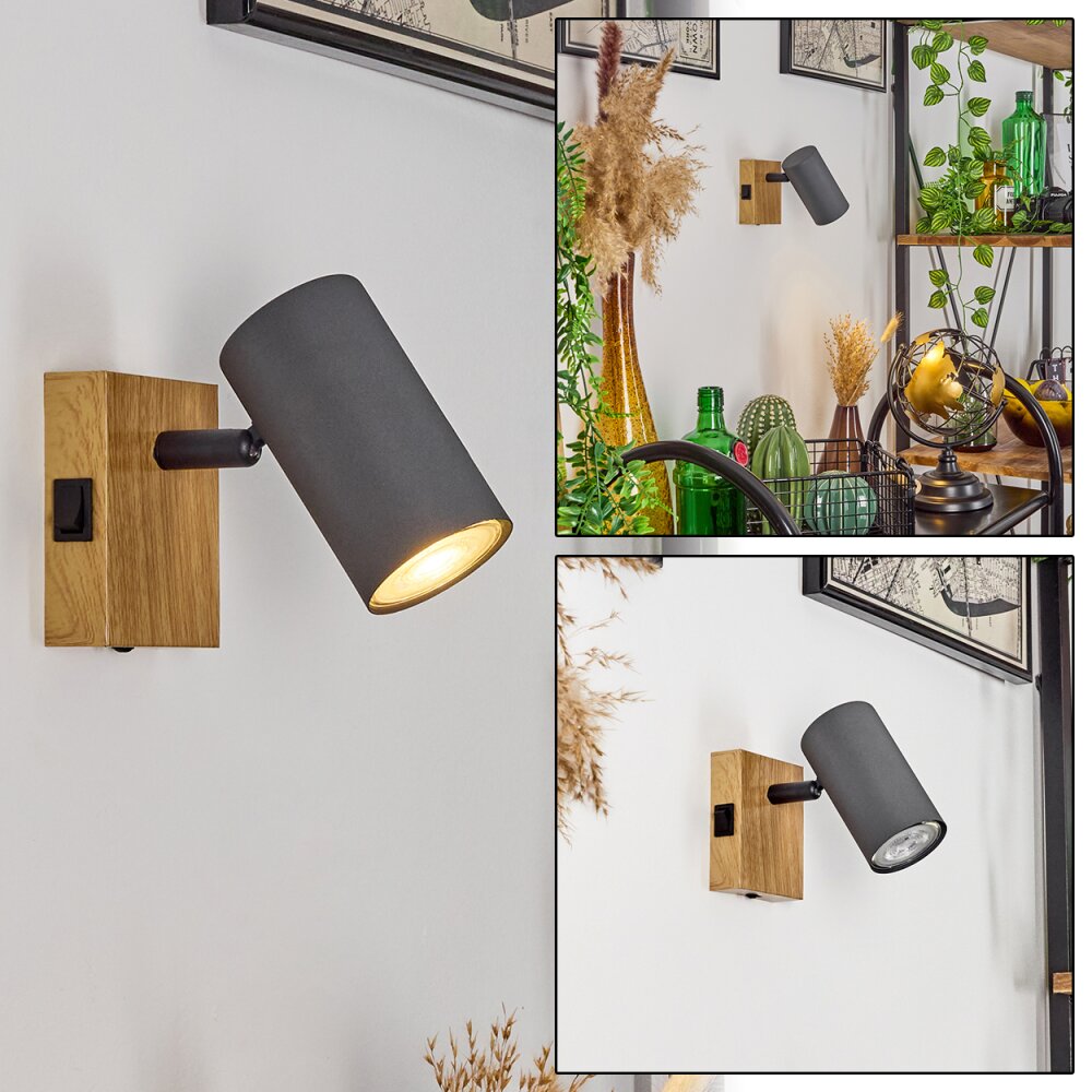 Applique murale Javel Gris, Couleur bois, Noir, 1 lumière main product photo