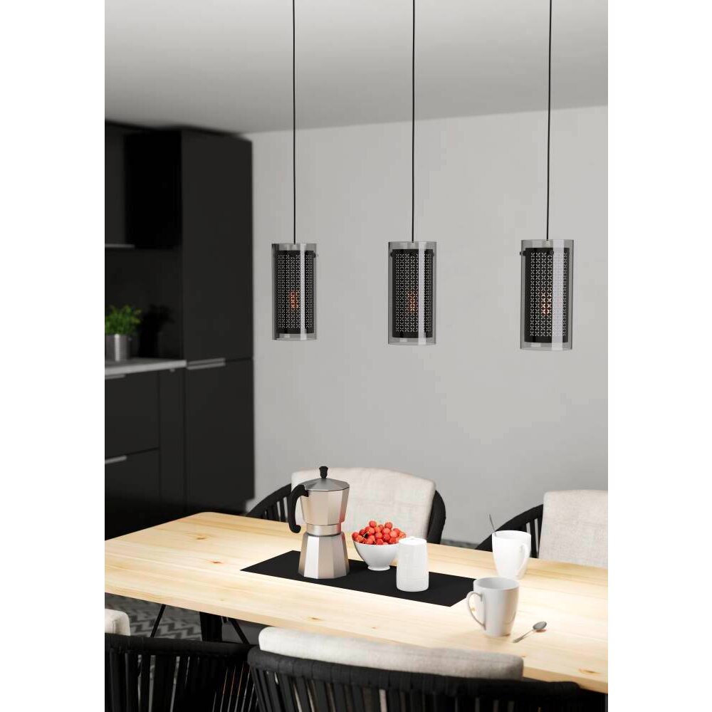 Suspension Eglo PINTO TEXTIL Noir, 3 lumières main product photo