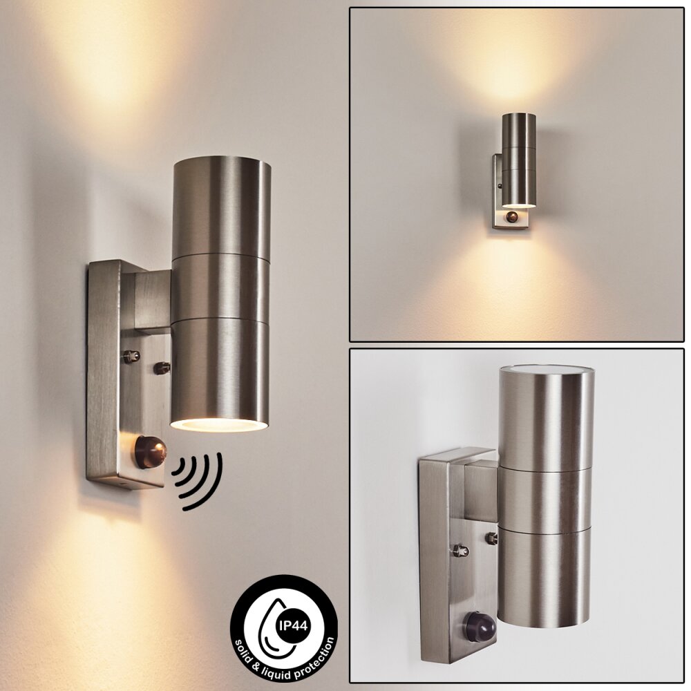 Applique murale d'extérieur Bessiebelle Acier inoxydable, 2 lumières, Détecteur de mouvement main product photo