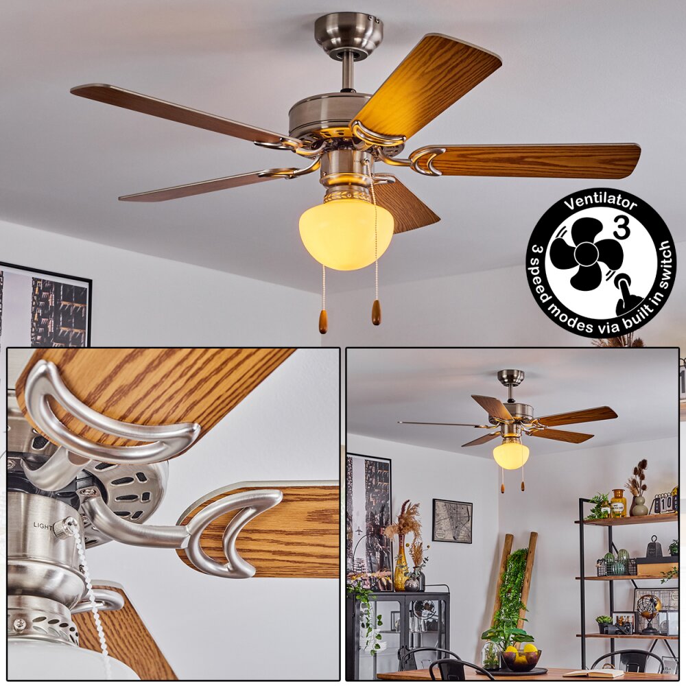 Ventilateur de plafond Apiao Brun, Couleur bois, Argenté, 1 lumière main product photo