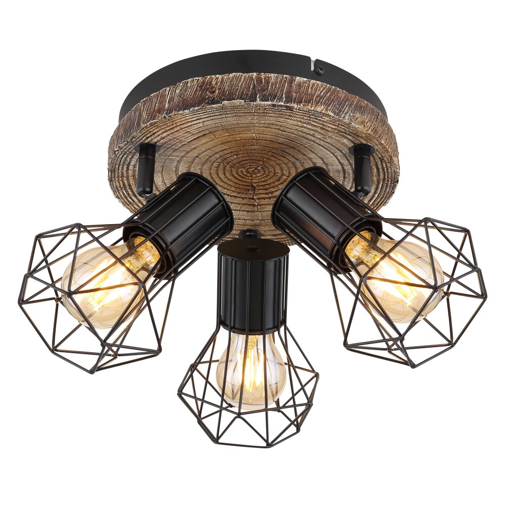 Plafonnier Gobo PRISKA Couleur bois, Noir, 3 lumières main product photo