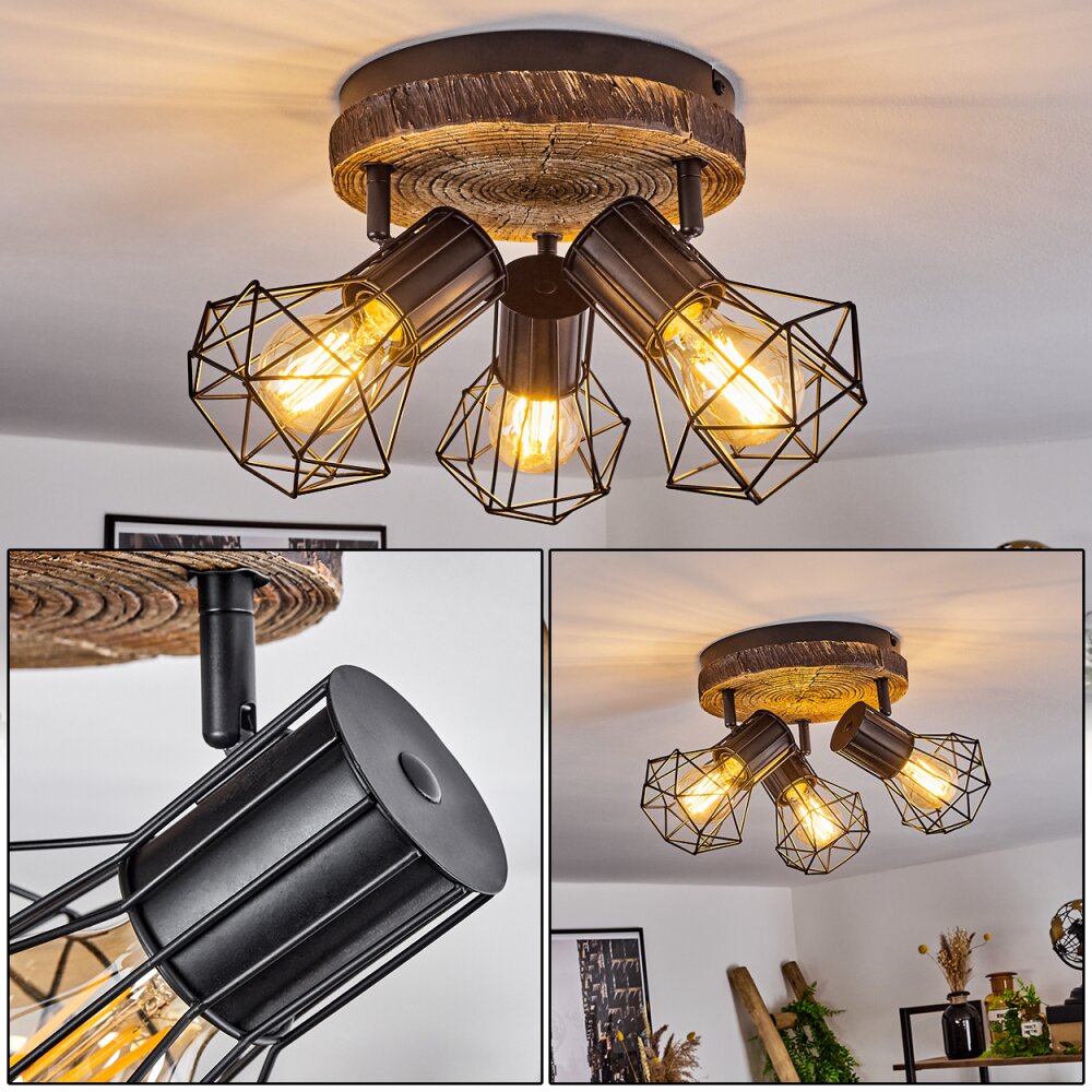 Plafonnier Bardhaman Brun, Couleur bois, Noir, 3 lumières main product photo