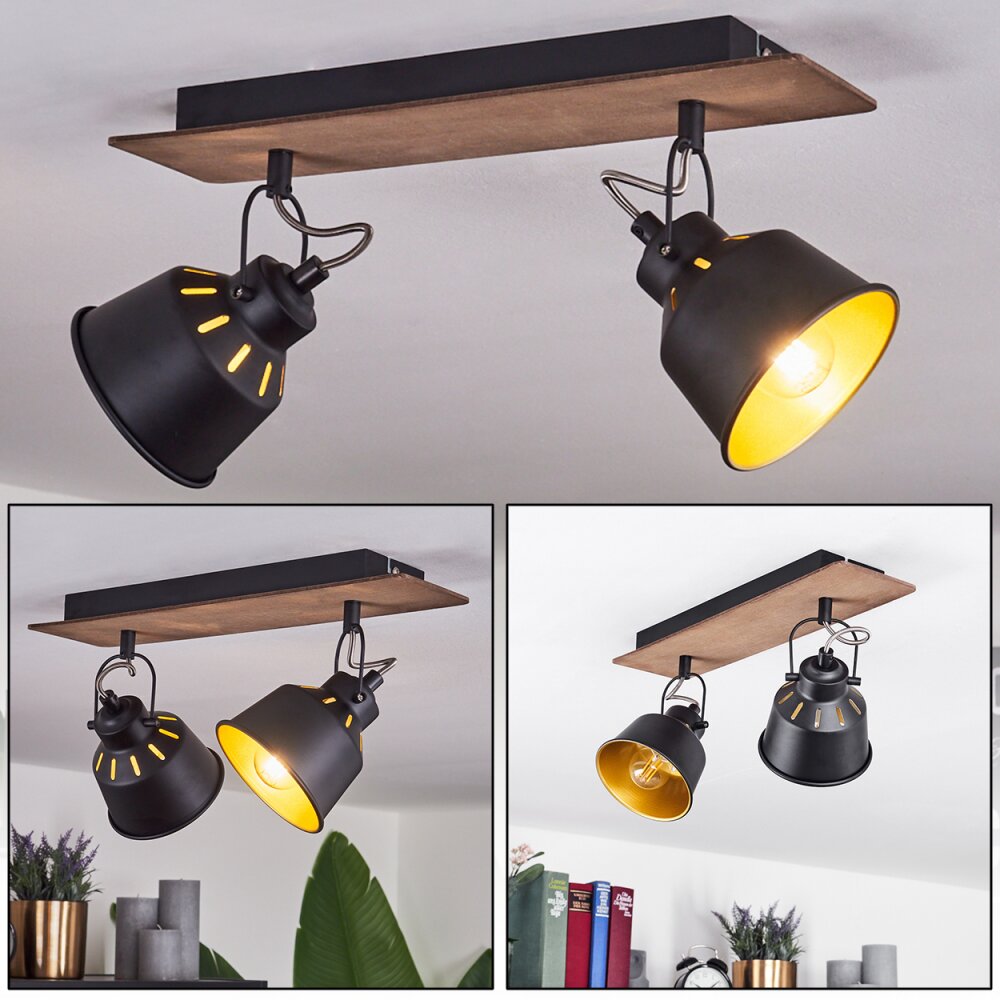 Plafonnier Safari Chrome, Bois foncé, Noir, 2 lumières main product photo