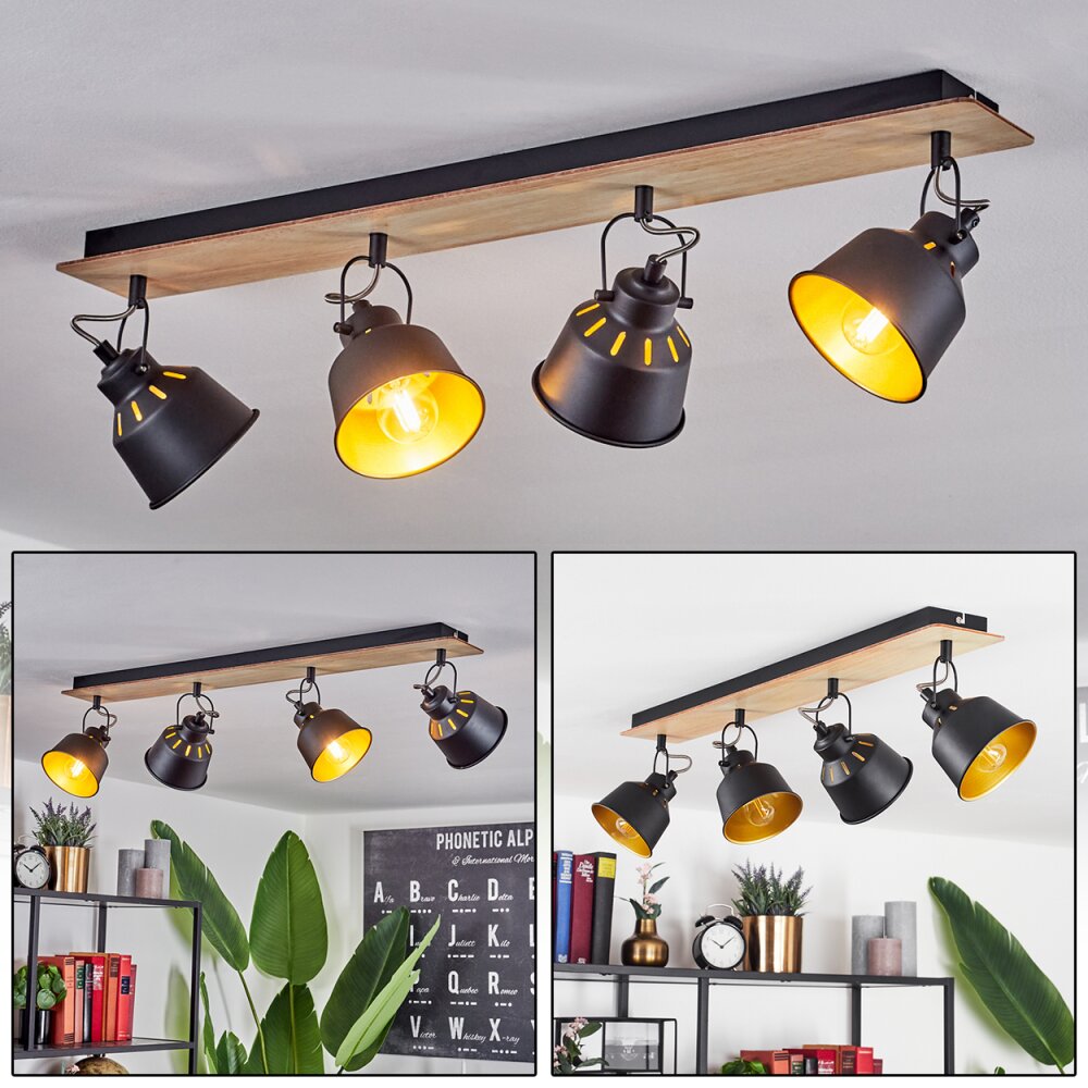 Plafonnier Safari Chrome, Bois clair, Noir, 4 lumières main product photo
