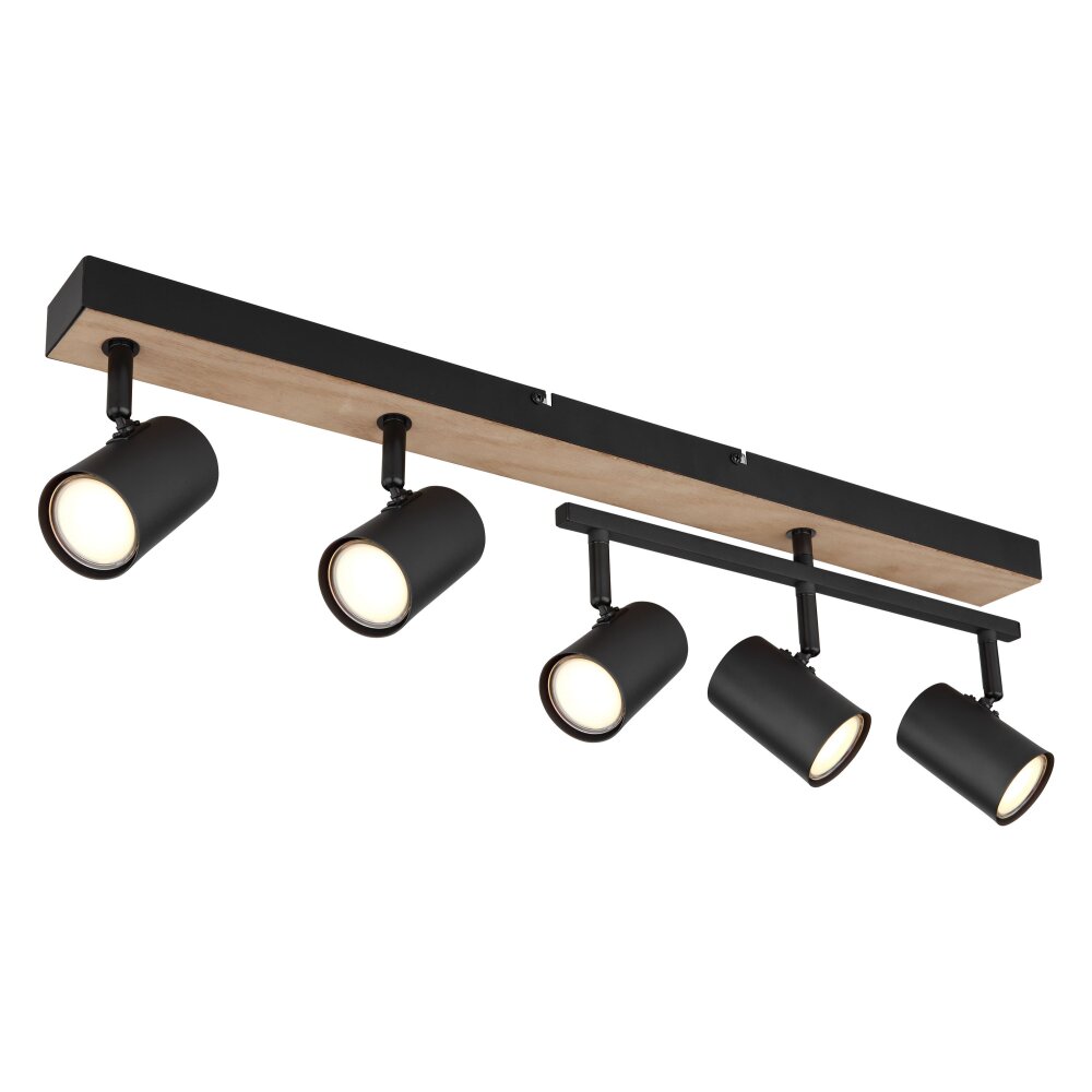 Plafonnier Globo ROBBY Couleur bois, Noir, 5 lumières main product photo