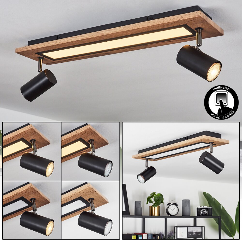 Plafonnier Sequeira LED Couleur bois, Noir, Blanc, 3 lumières main product photo