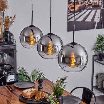 Suspension Boules 25 cm Koyoto Chrome, Clair, 3 lumières Suspension Boules 25 cm Koyoto Chrome, Clair, 3 lumières